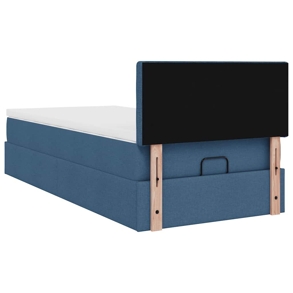 Ottoman krevet s madracem i LED diodama plavi 80x200 cm tkanina