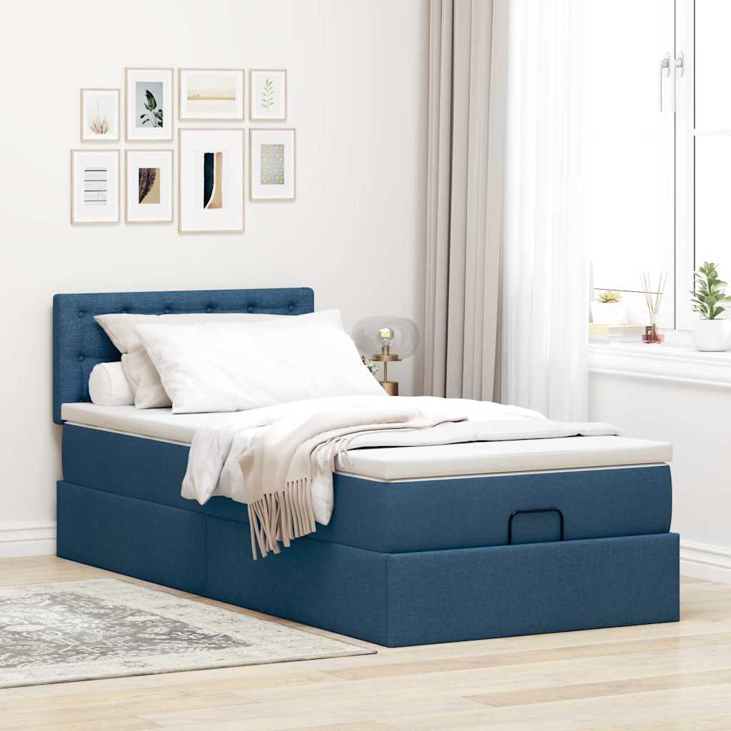 Otomanski okvir kreveta s madraca plavi 90x190cm od tkanine