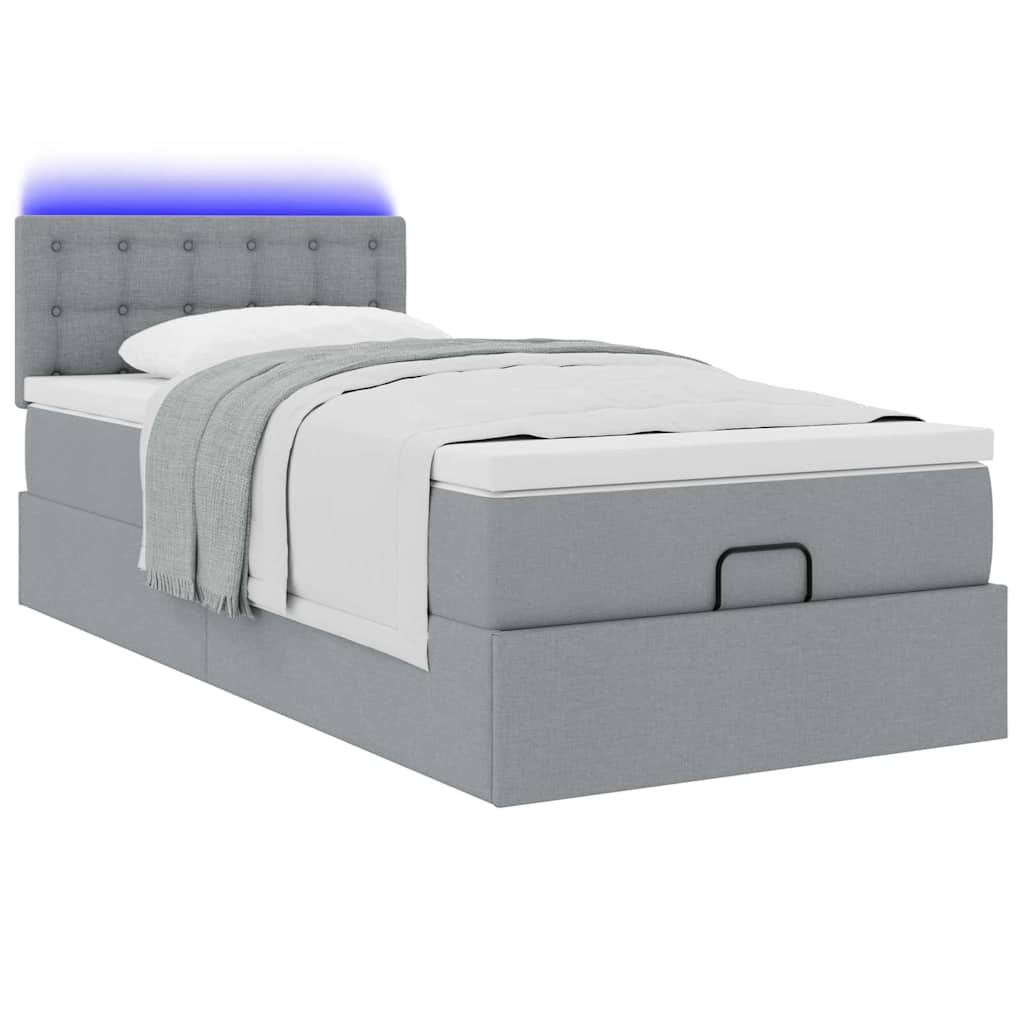 Otomanski krevet s madracem&LED svijetlosivi 90x200 cm tkanine