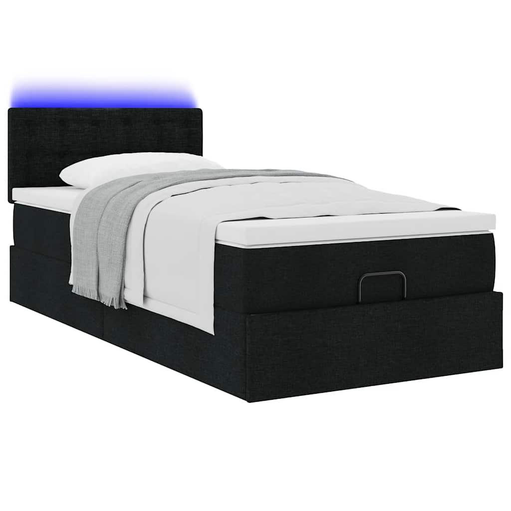 Otomanski krevet s madracem crni 90x200 cm tkanine