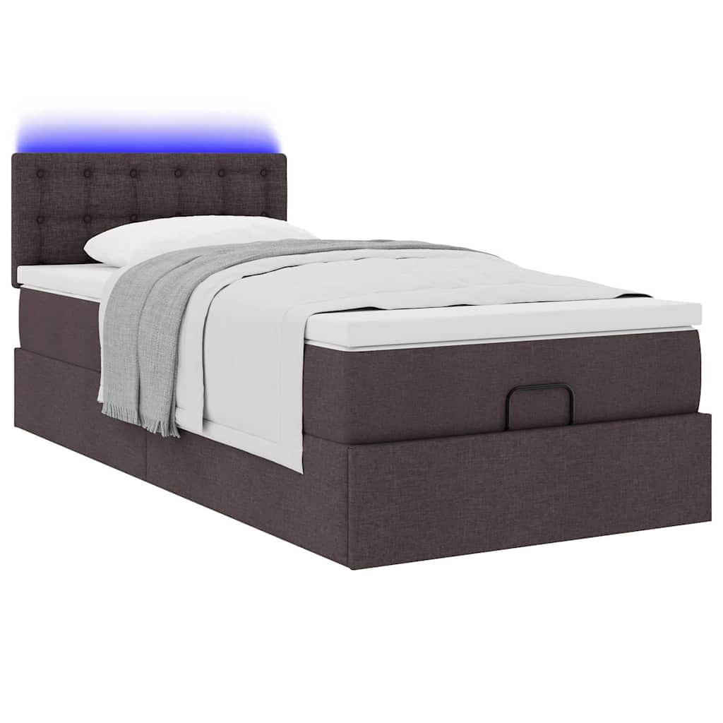 Otomanski krevet s madracem i LED tamnosmeđi 90x200 cm tkanine
