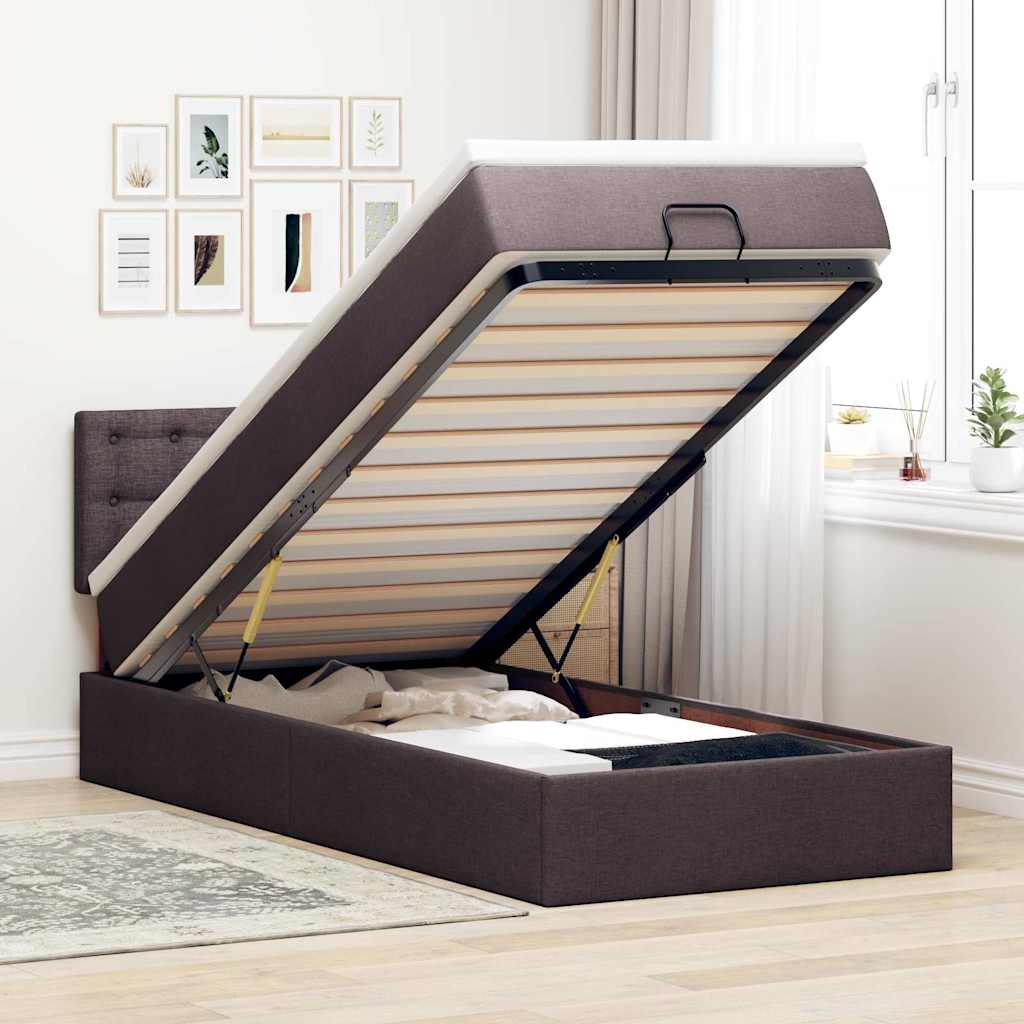 Otomanski krevet s madracem i LED tamnosmeđi 90x200 cm tkanine