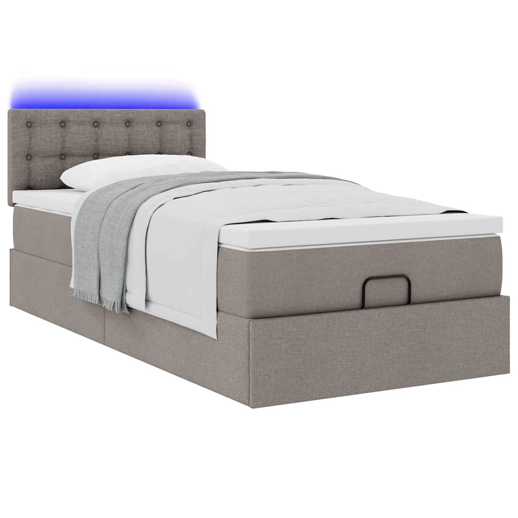 Otomanski krevet s madracem i LED smeđesivi 90x200 cm tkanine