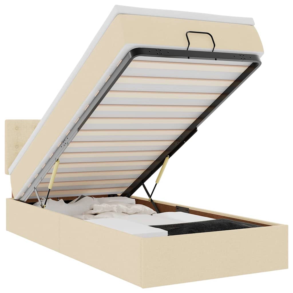 Otomanski krevet s madracem i LED krem 90x200 cm tkanine
