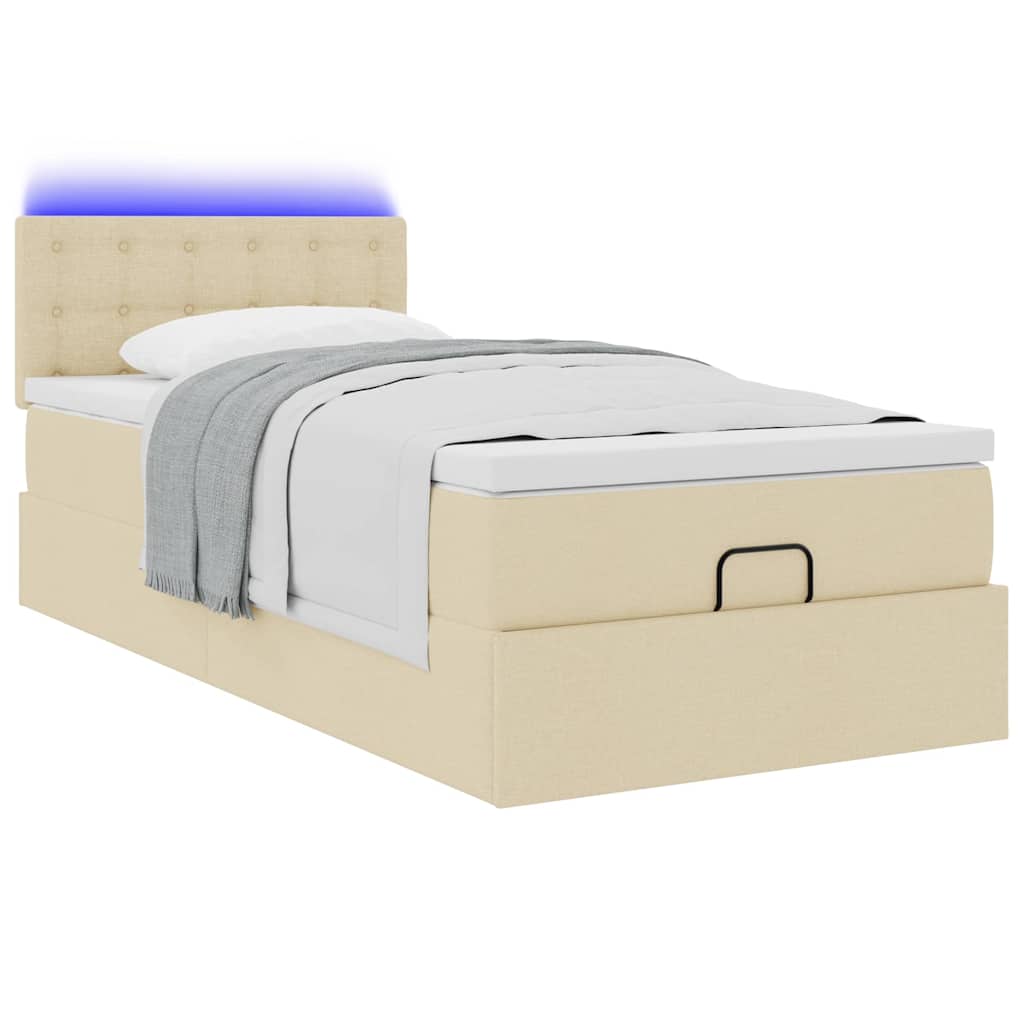 Otomanski krevet s madracem i LED krem 90x200 cm tkanine