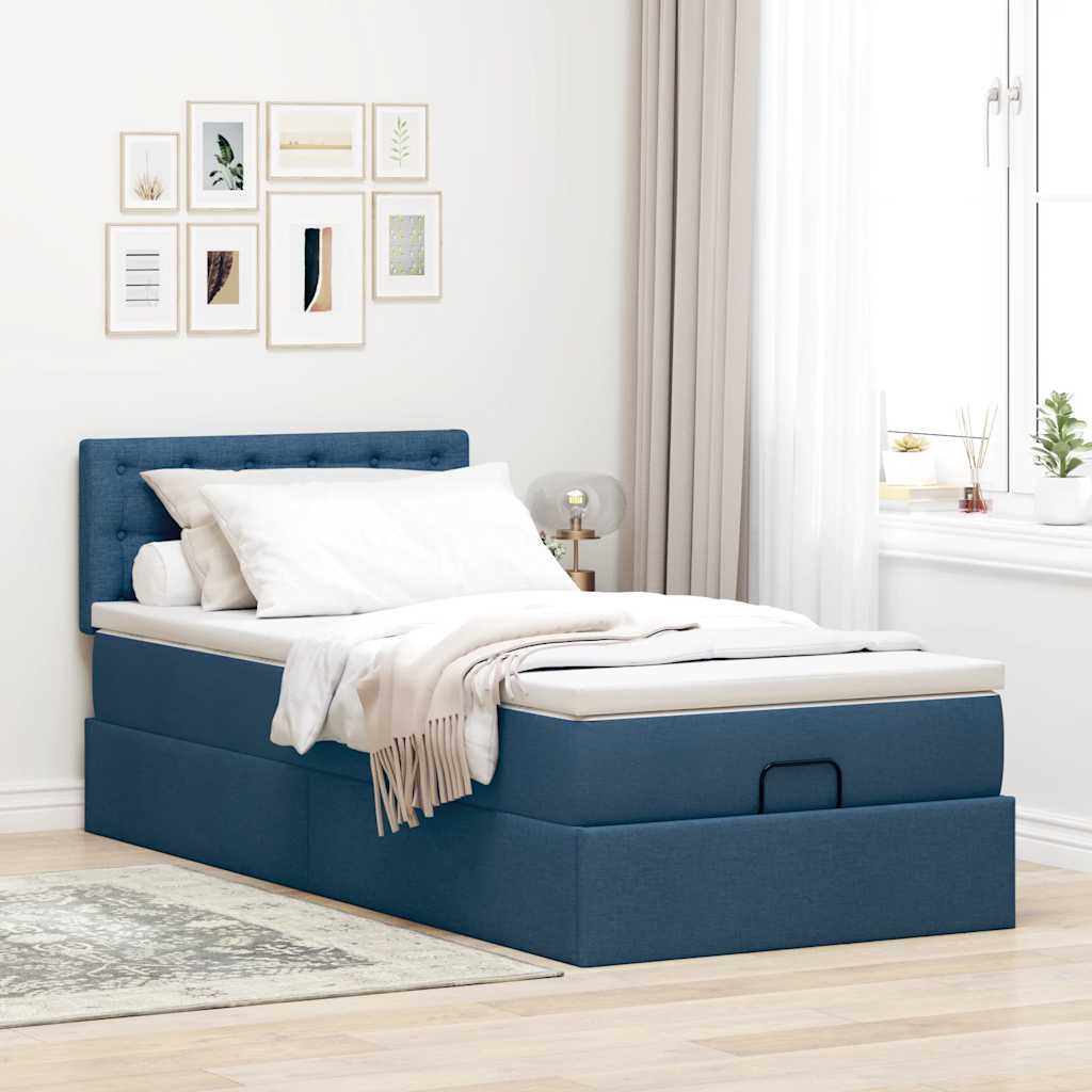 Otomanski krevet s madracem i LED plavi 90x200 cm tkanine