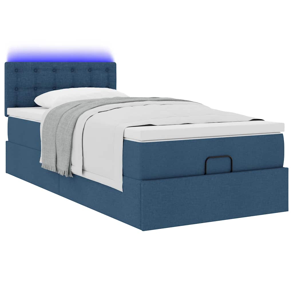 Otomanski krevet s madracem i LED plavi 90x200 cm tkanine