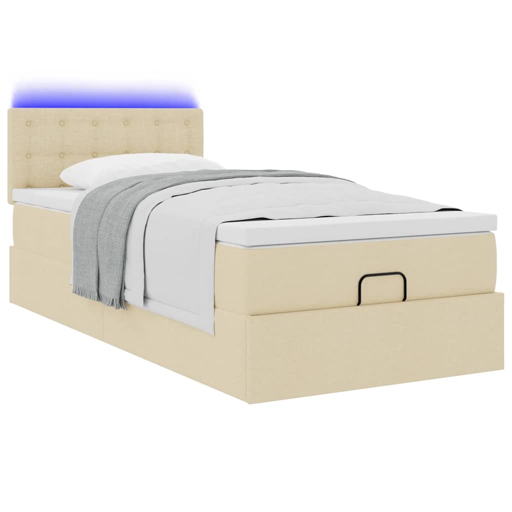 Otomanski krevet s madracem krem 100x200 cm tkanine