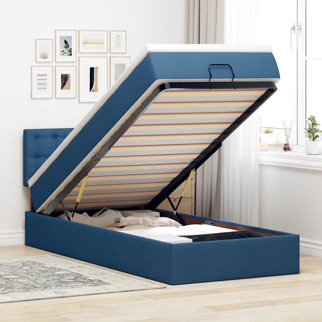 Otomanski krevet s madracem i LED plavi 100x200 cm tkanine