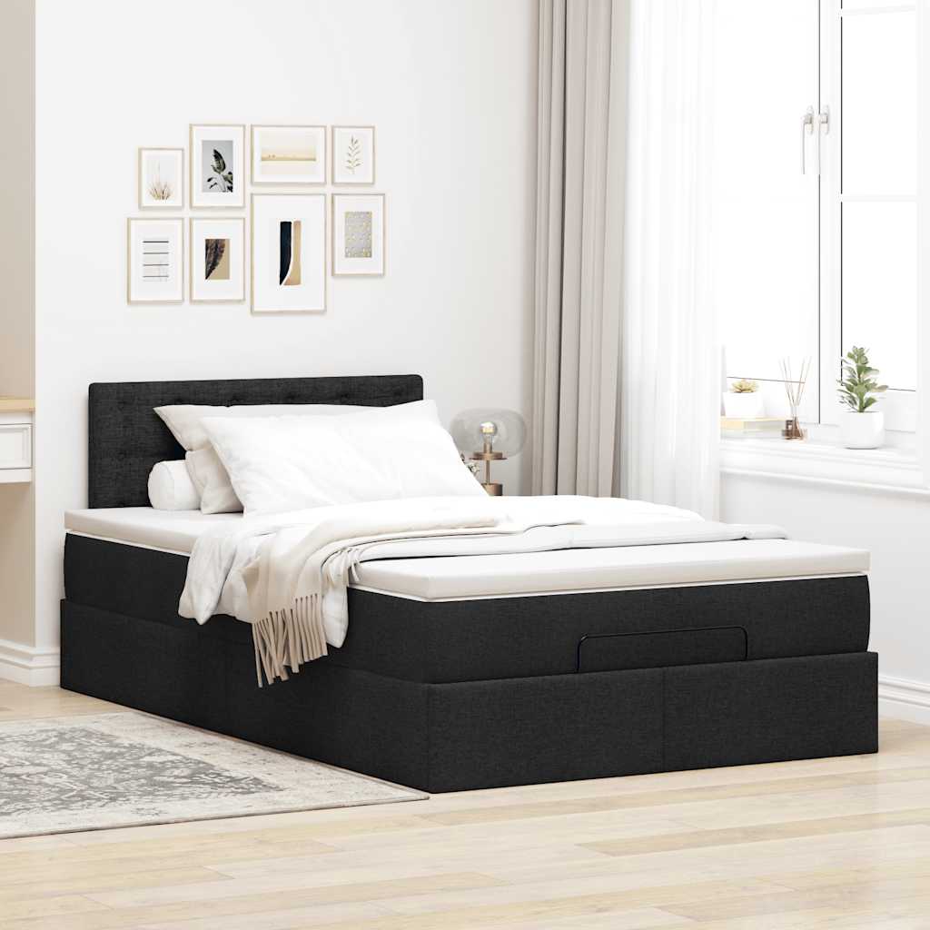 Otomanski krevet madracem i LED crna 120x190 cm tkanina