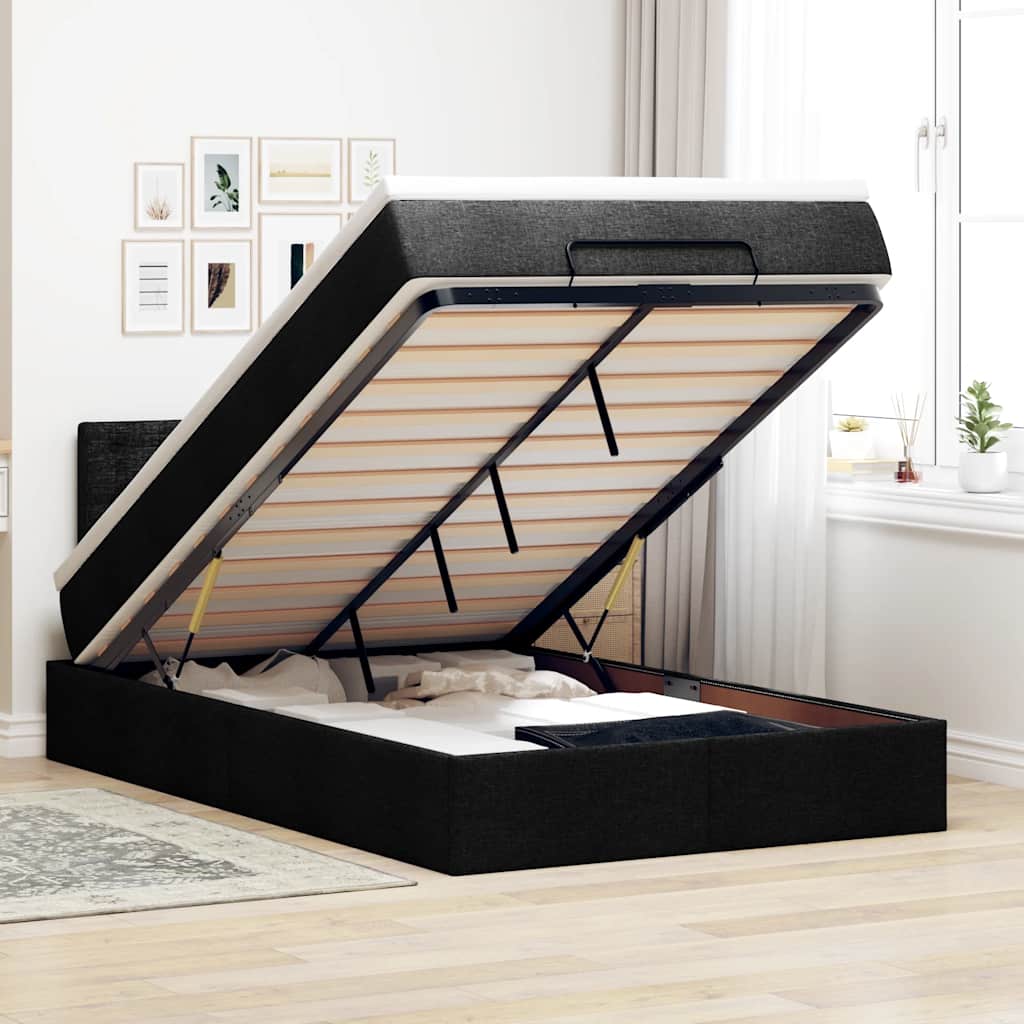 Otomanski krevet madracem i LED crna 120x190 cm tkanina