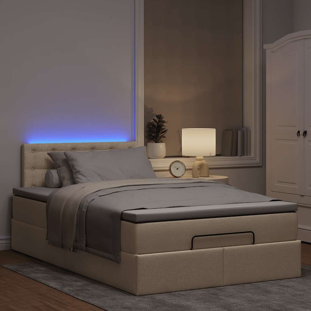 Otomanski krevet madracem i LED krem 120x190 cm tkanina