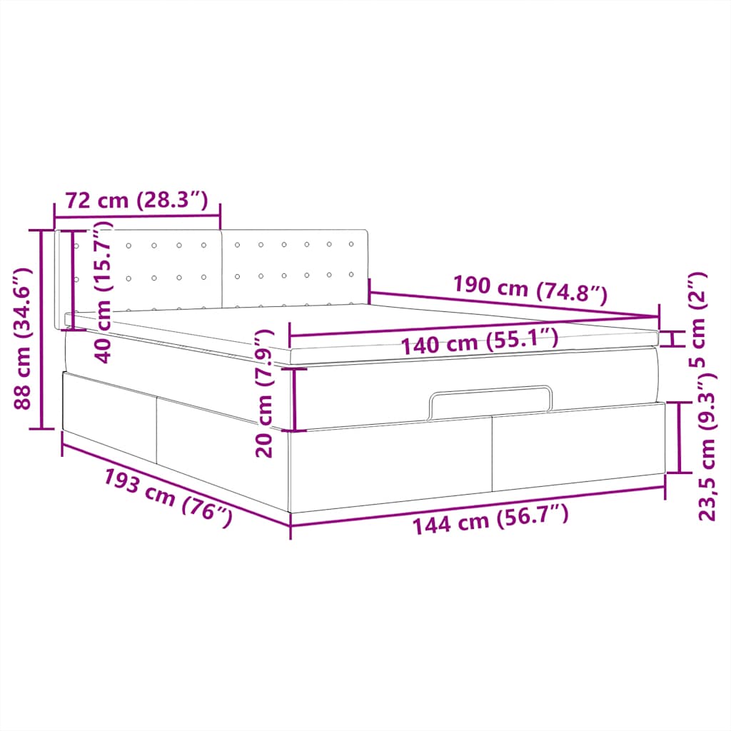 Otomanski krevet s madracem&LED svijetlosivi 140x190 cm tkanine