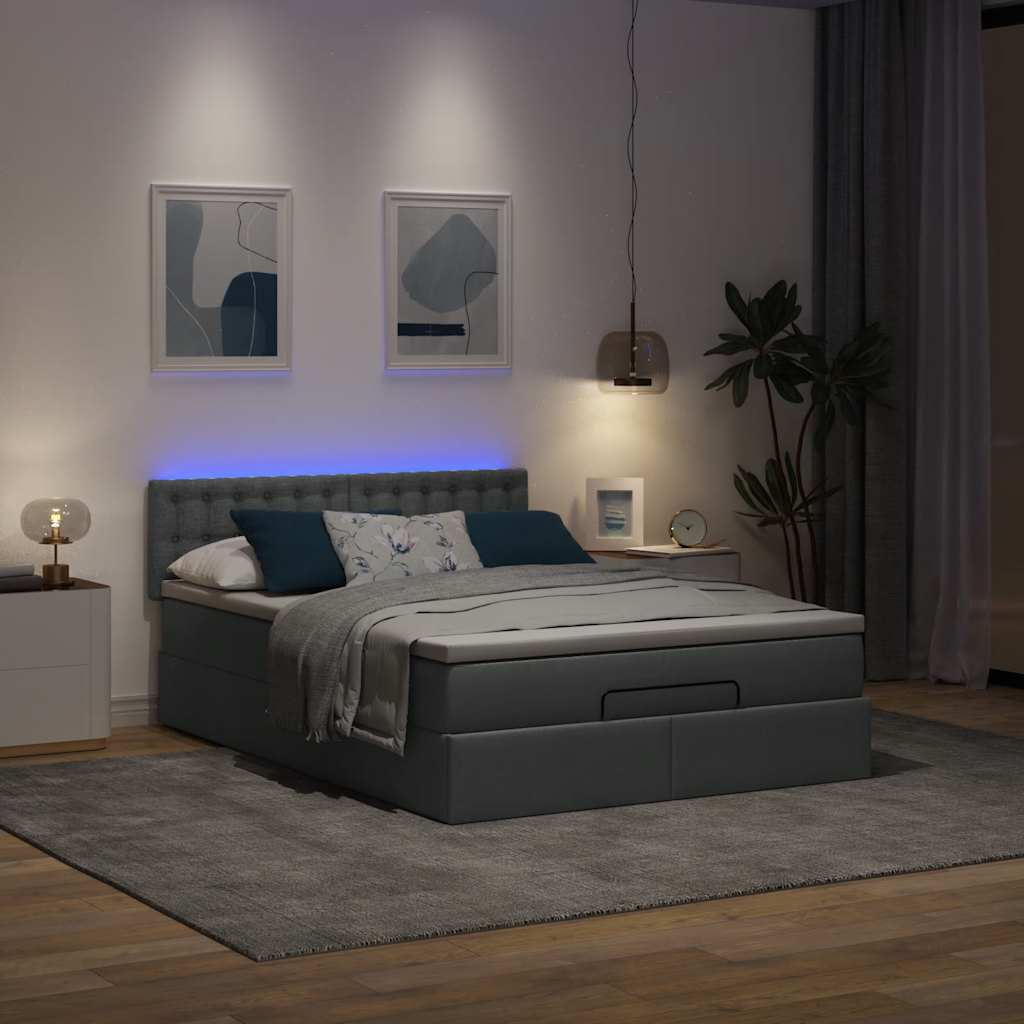 Otomanski krevet s madracem i LED tamnosivi 140x190 cm tkanine