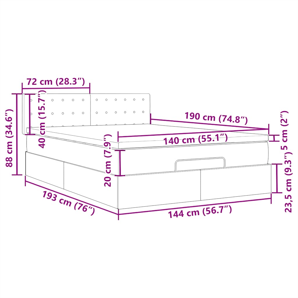 Otomanski krevet s madracem i LED tamnosivi 140x190 cm tkanine