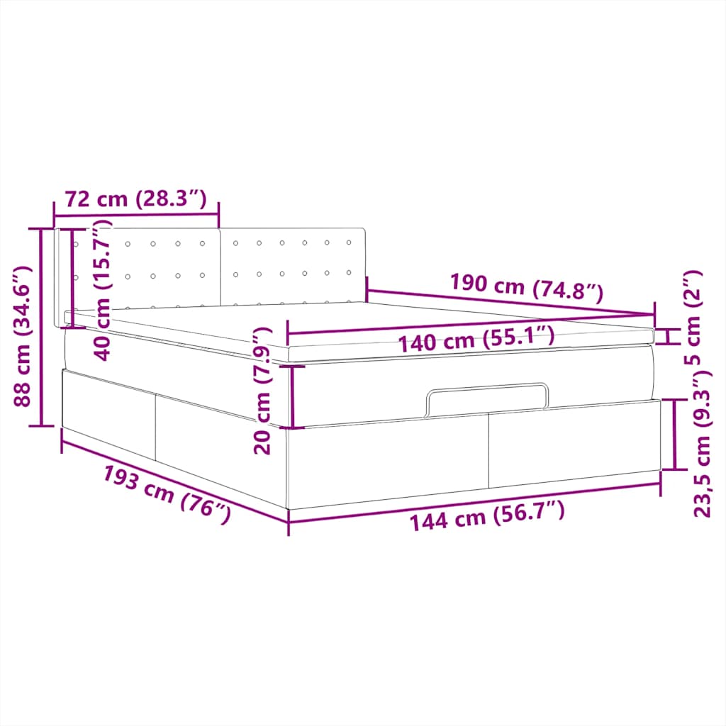 Otomanski krevet s madracem i LED crni 140x190 cm tkanine