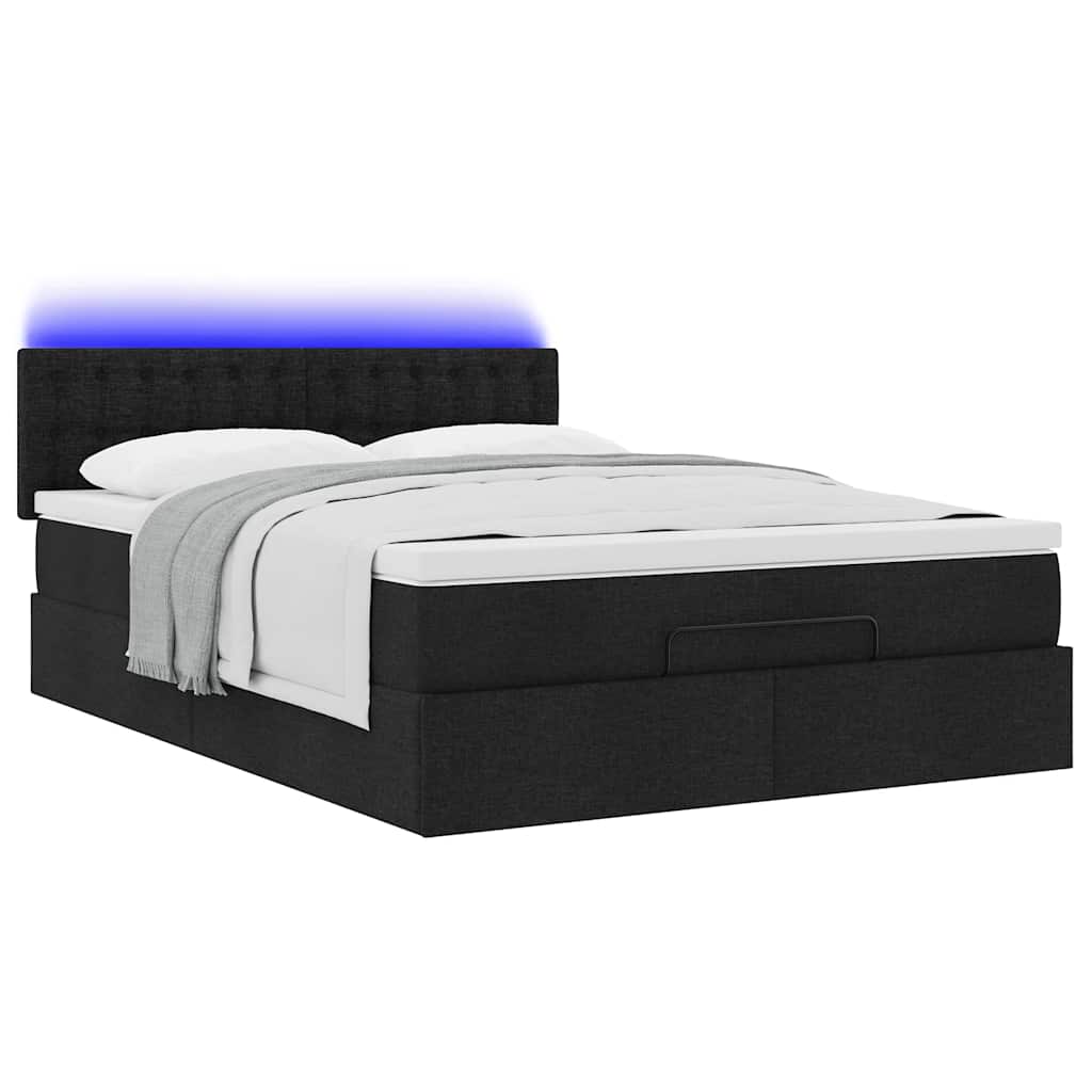 Otomanski krevet s madracem i LED crni 140x190 cm tkanine