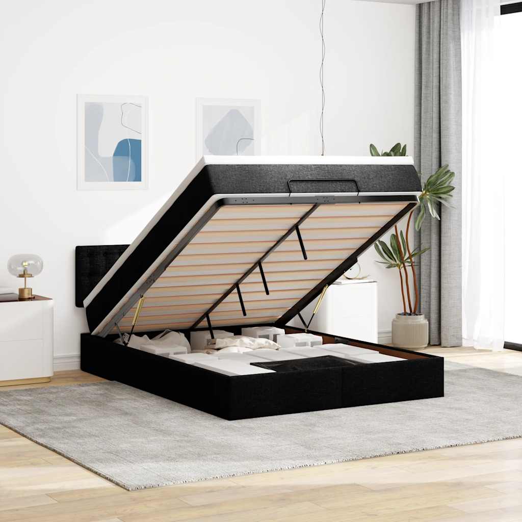 Otomanski krevet s madracem i LED crni 140x190 cm tkanine