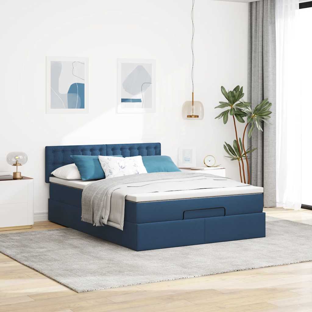 Otomanski krevet s madracem i LED plavi 140x190 cm tkanine