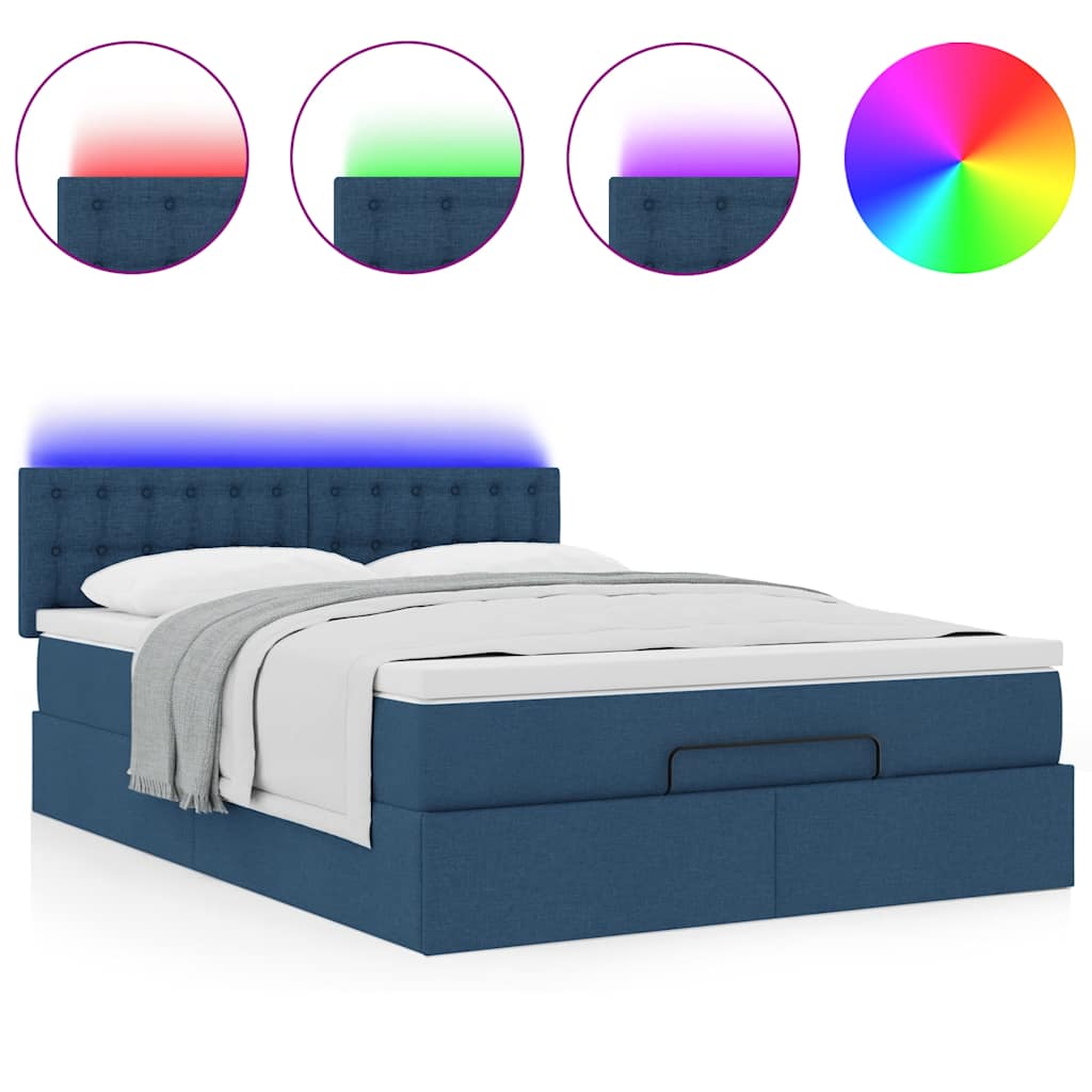 Otomanski krevet s madracem i LED plavi 140x190 cm tkanine