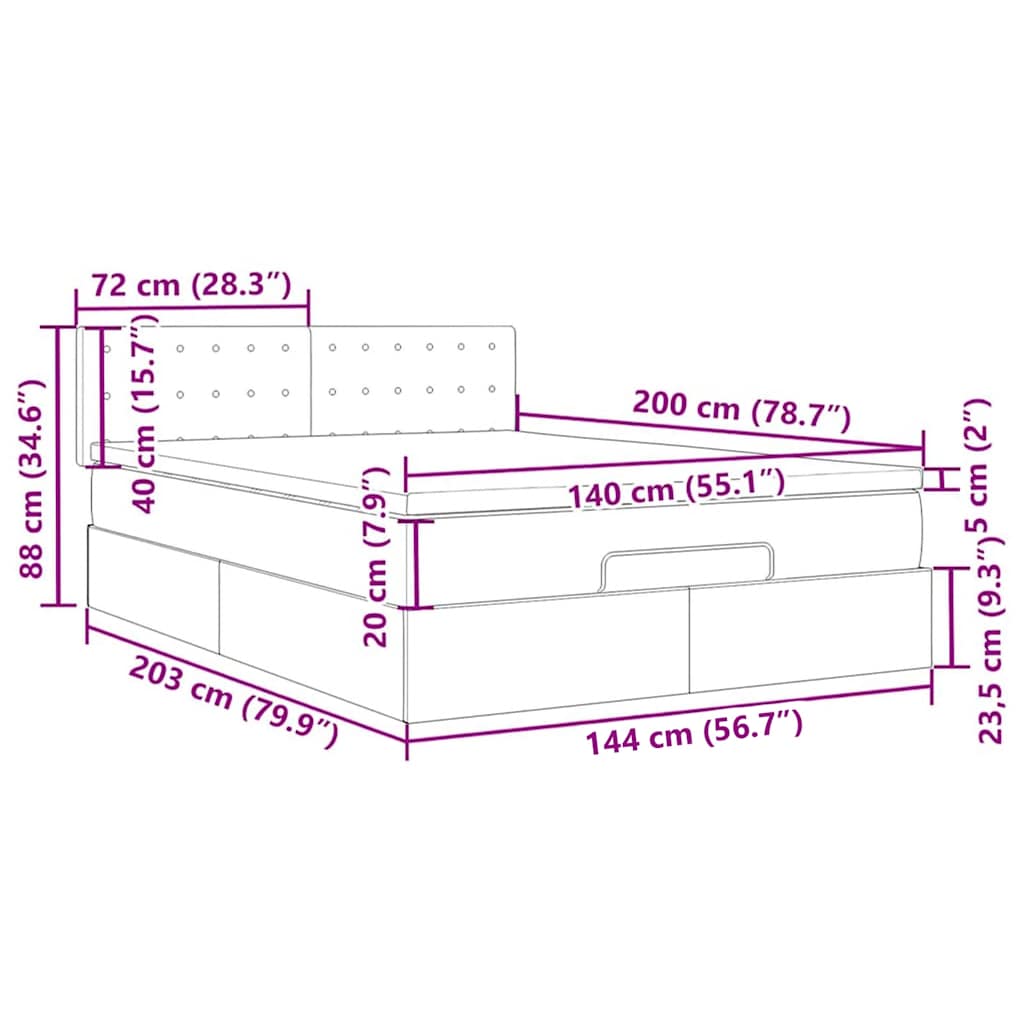 Otomanski krevet s madracem i LED crni 140x200 cm od tkanine
