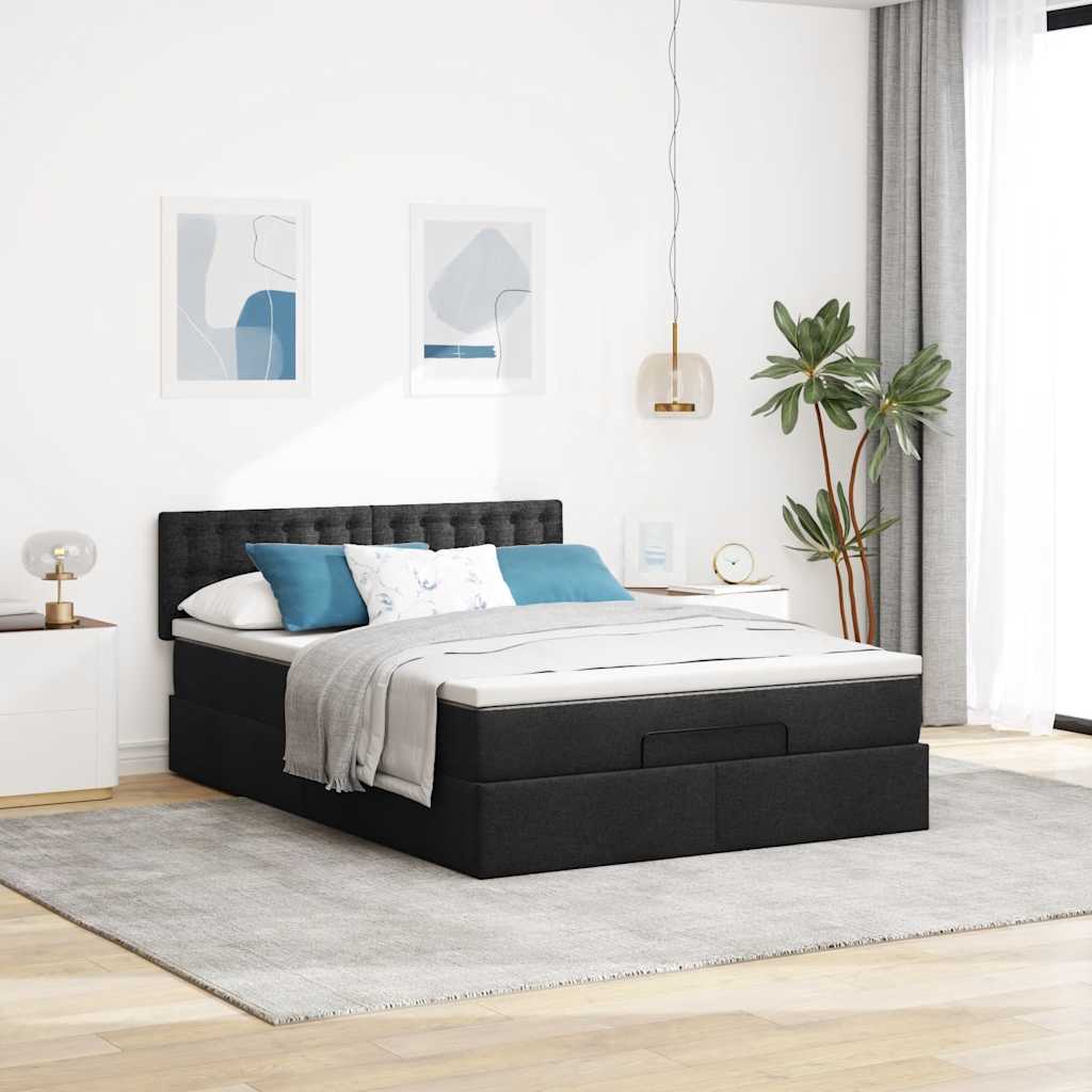 Otomanski krevet s madracem i LED crni 140x200 cm od tkanine