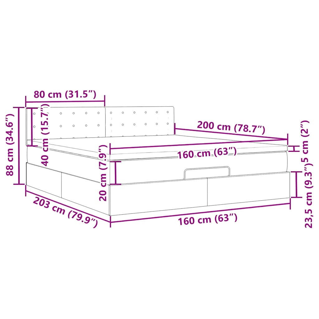 Otomanski krevet s madracem i LED crni 160x200cm tkanine