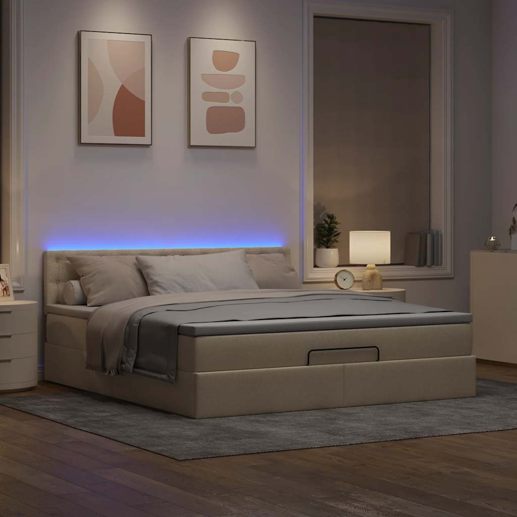 Otomanski krevet s madracem i LED krem 160x200cm tkanine