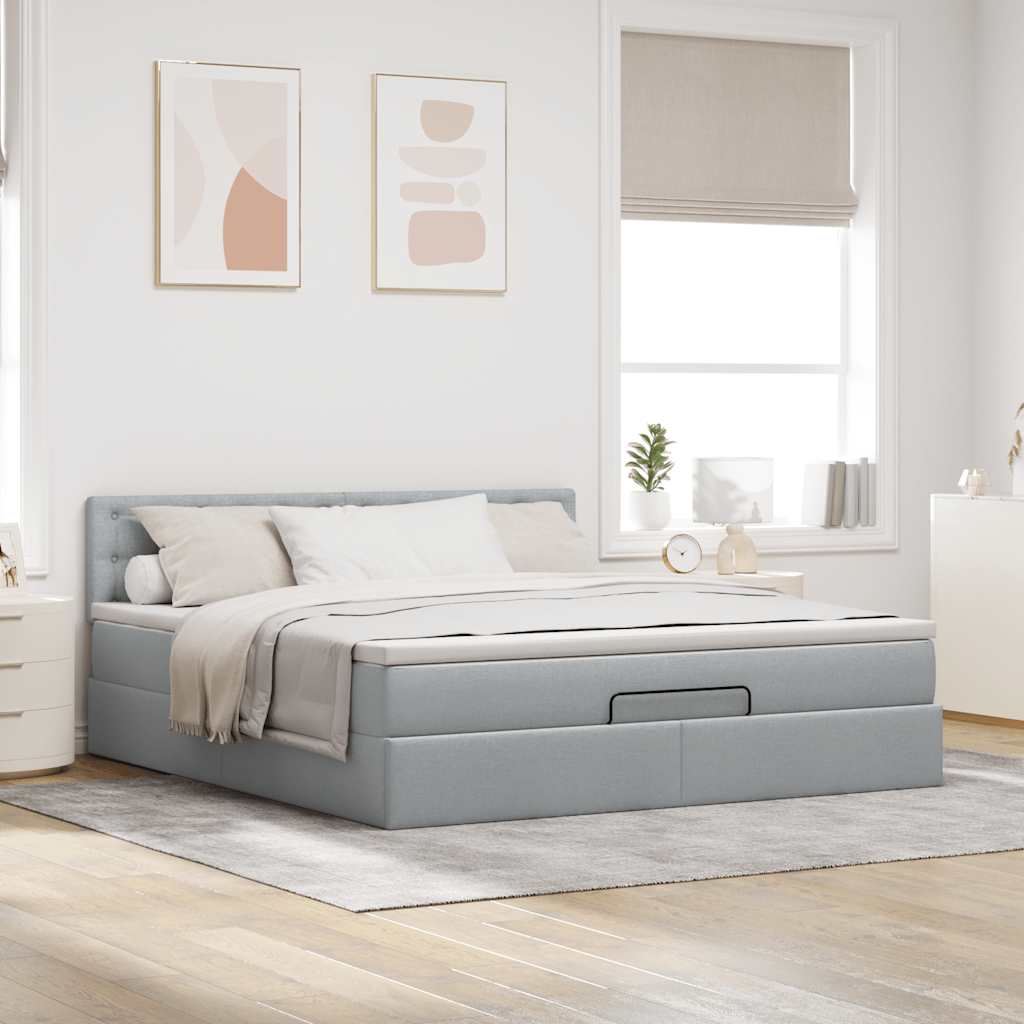 Otomanski krevet s madracem&LED svijetlosivi 180x200cm tkanine