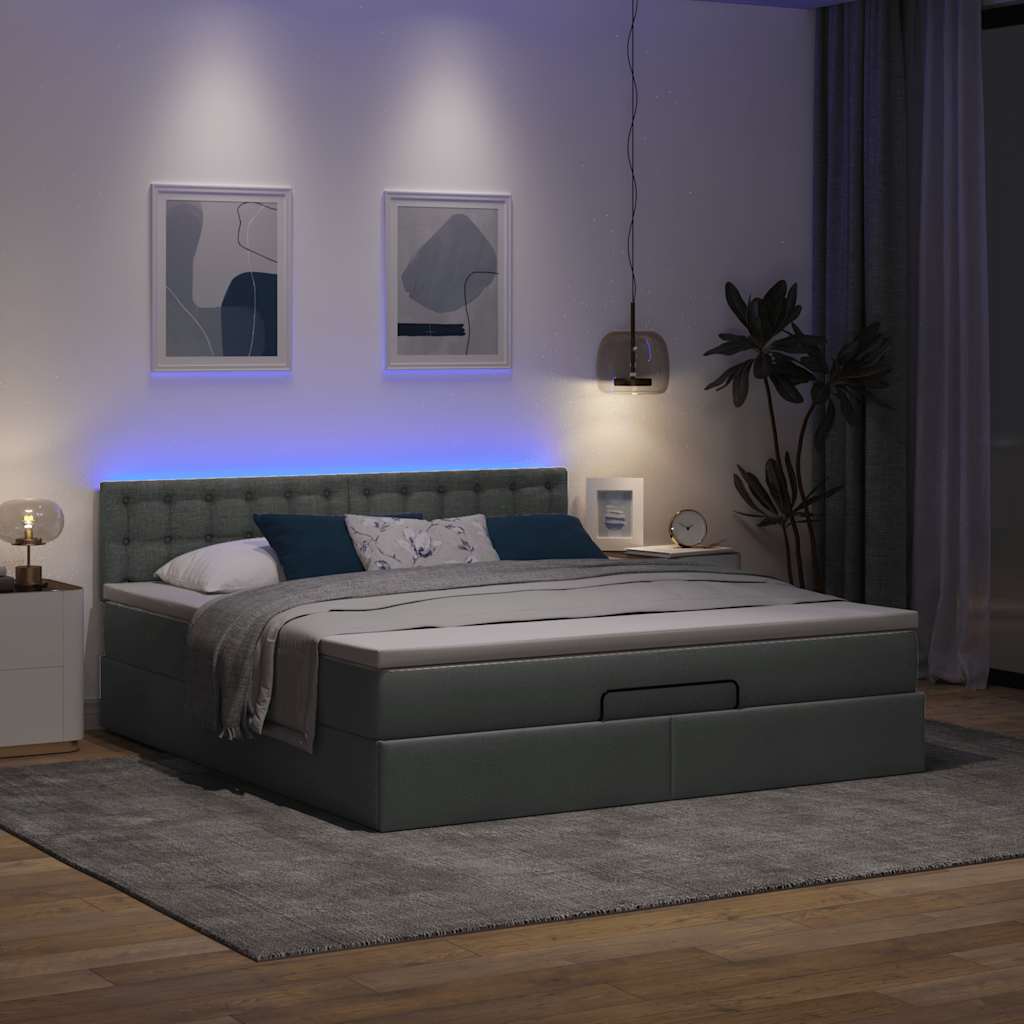 Otomanski krevet s madracem i LED tamnosivi 180x200cm tkanine