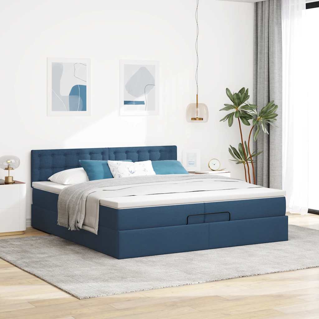 Otomanski okvir kreveta s madracima plavi 200x200cm tkanine