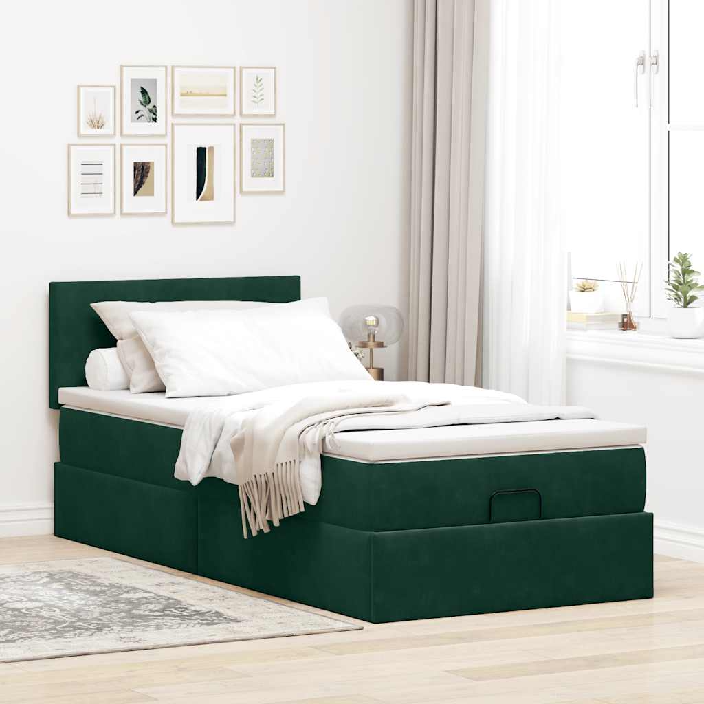 Otomanski krevet s madracem i LED tamnozeleni 80x200cm baršun