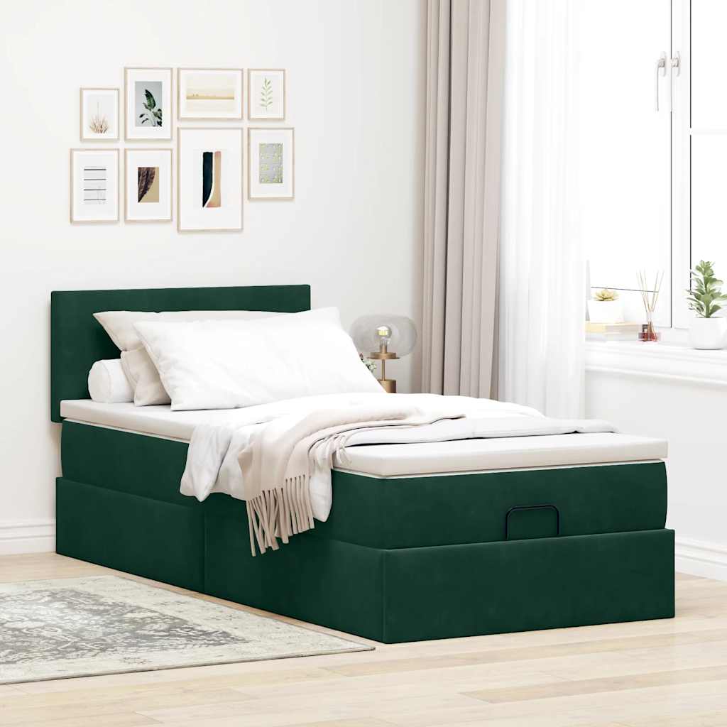 Otomanski krevet s madracem i LED tamnozeleni 90x200 cm baršun