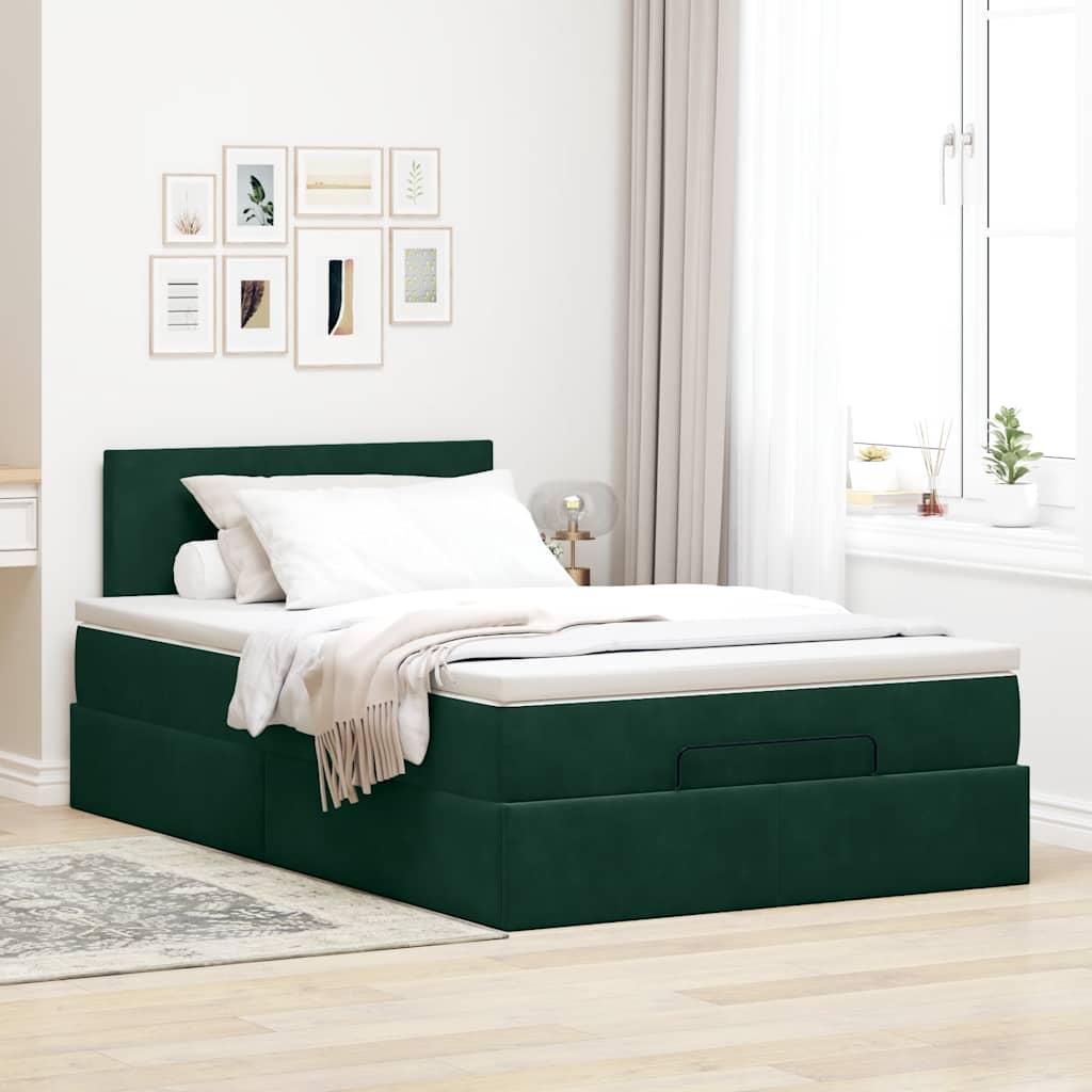 Otomanski krevet s madracem&LED tamnozeleni 120x200cm baršun