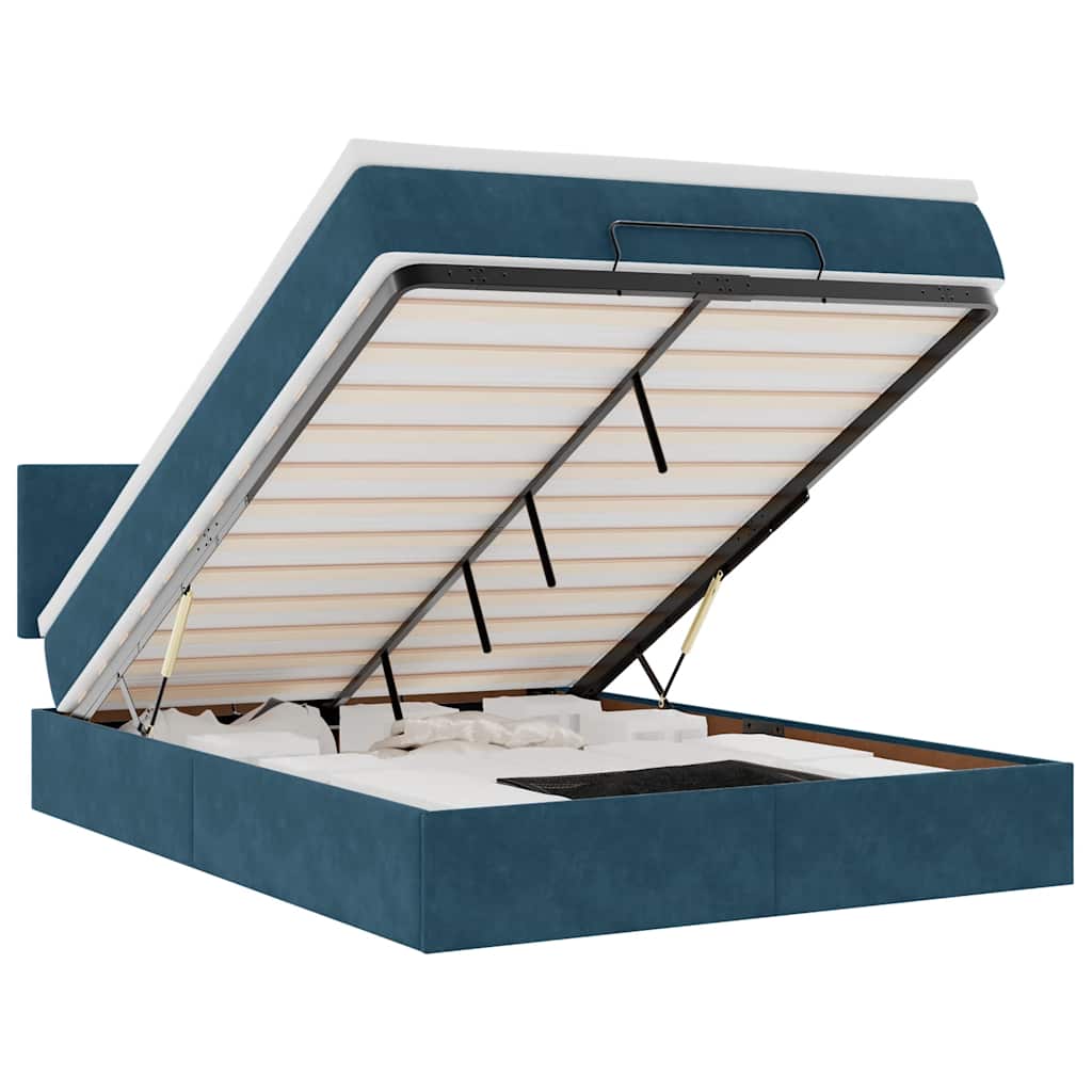 Otomanski krevet s madracem&LED tamnoplavi 140x190cm baršunasti
