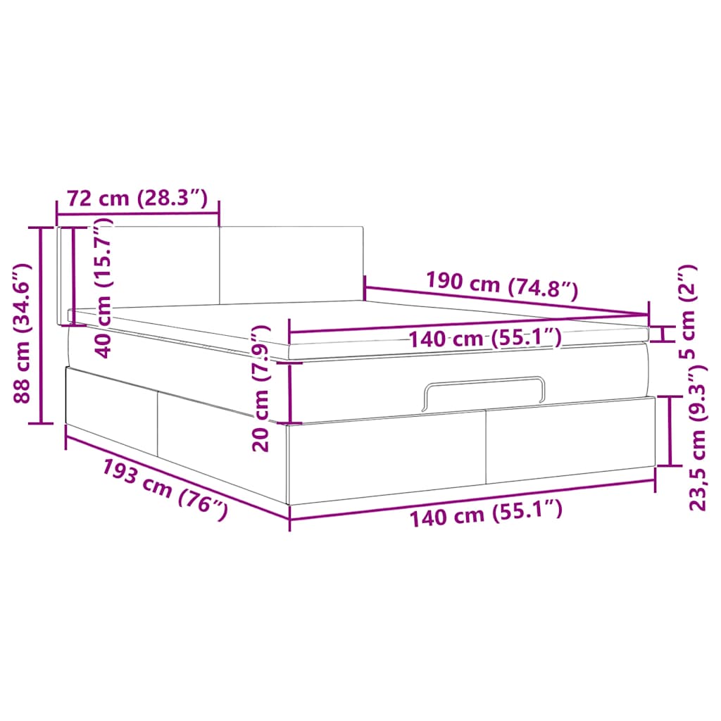 Otomanski krevet s madracem&LED tamnoplavi 140x190cm baršunasti