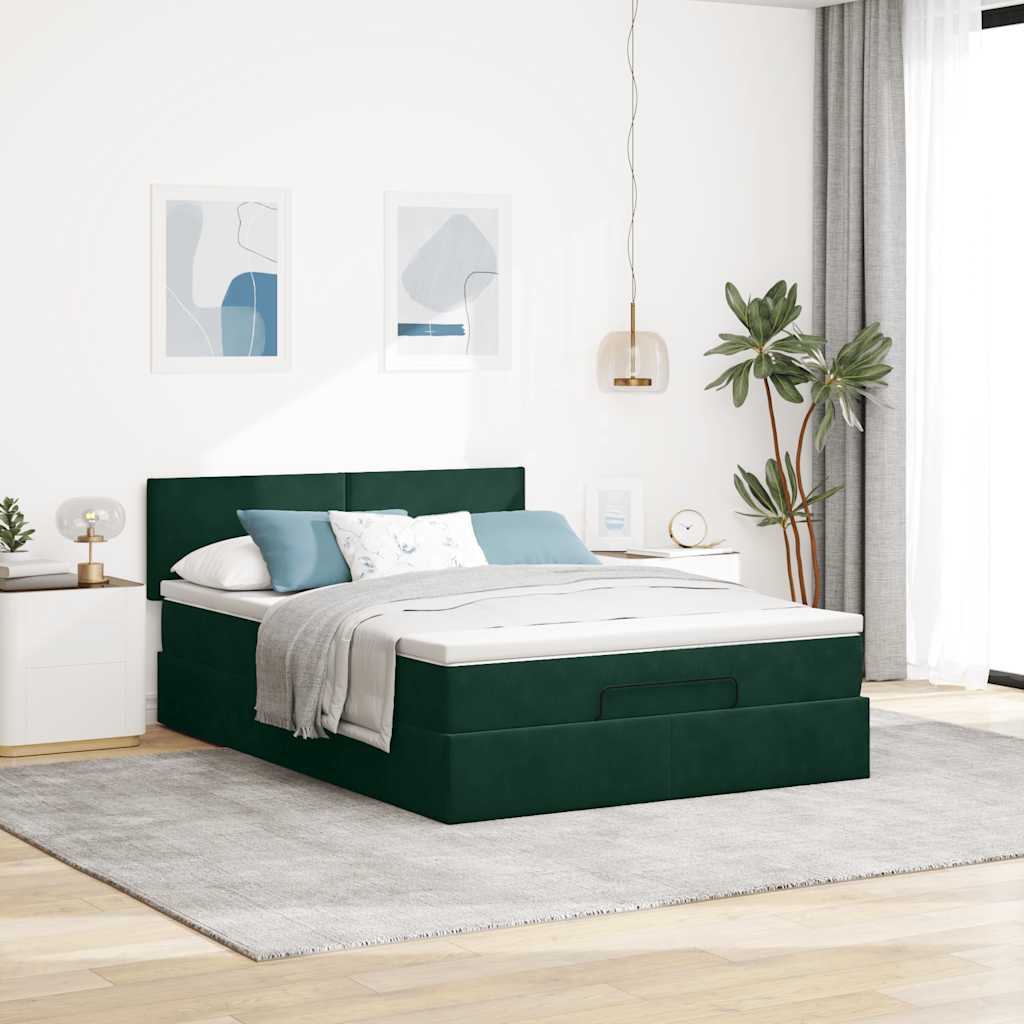 Otomanski krevet s madracem&LED tamnozeleni 140x200cm baršun