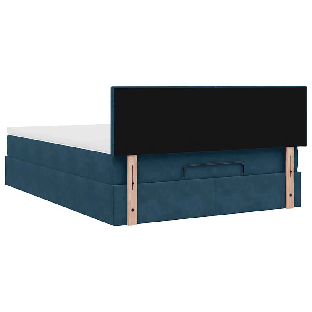 Ottoman krevet s madracem i LED diodama tamnoplavi 140x200 cm baršun