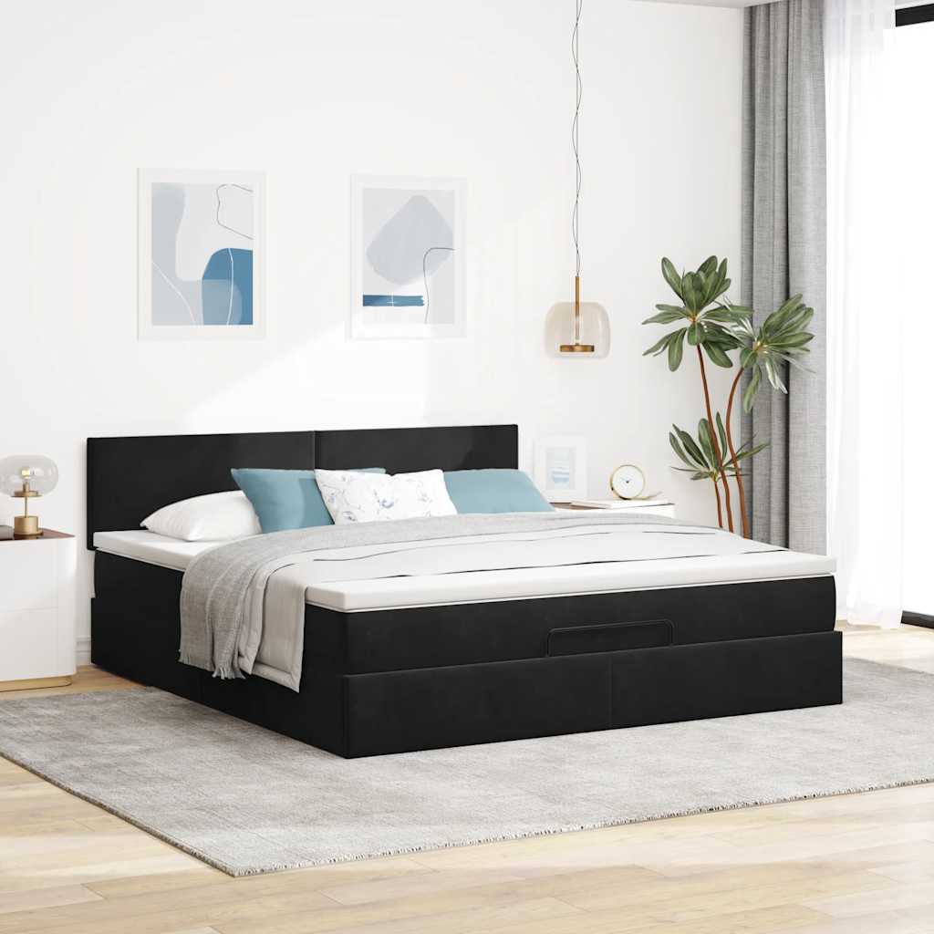 Otomanski krevet s madracem i LED crni 160x200cm baršunasti