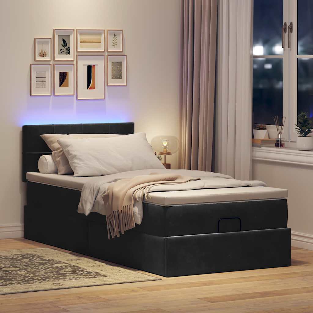 Otomanski krevet s madracem i LED crna 80x200cm baršun