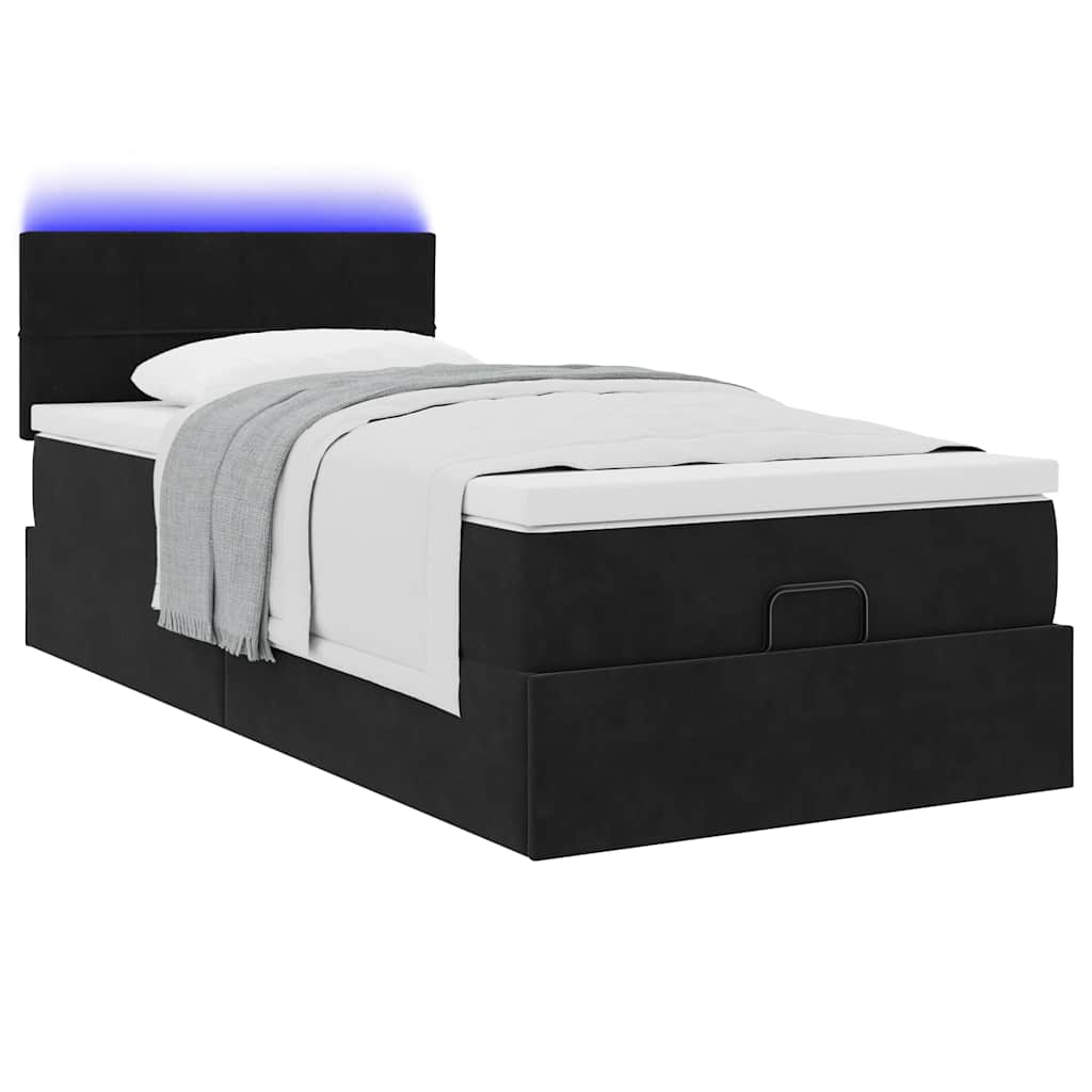 Otomanski krevet s madracem i LED crna 80x200cm baršun