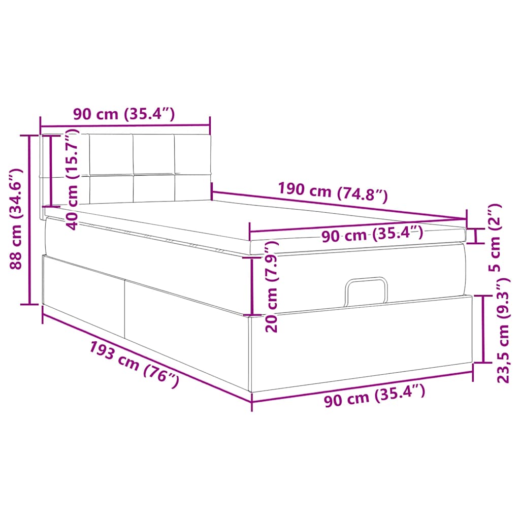 Okvir kreveta s madraca tamnozeleni 90x190cm baršunasti
