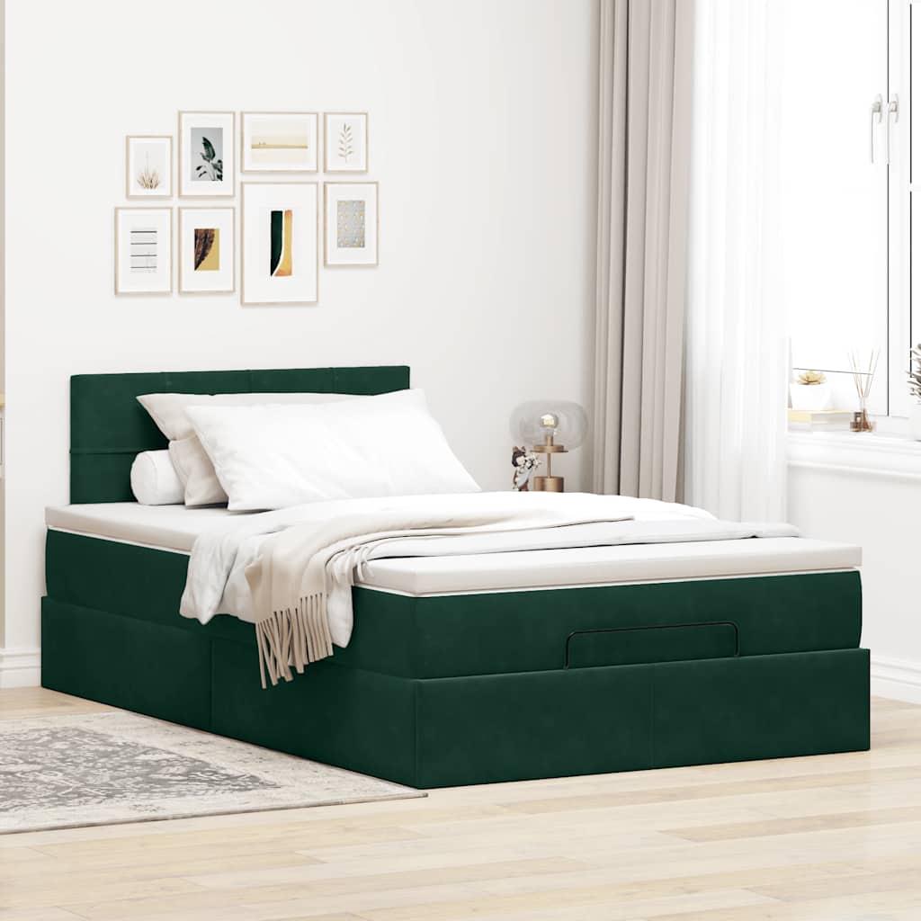 Otomanski krevet s madracem i LED tamnozeleni 120x190cm baršun