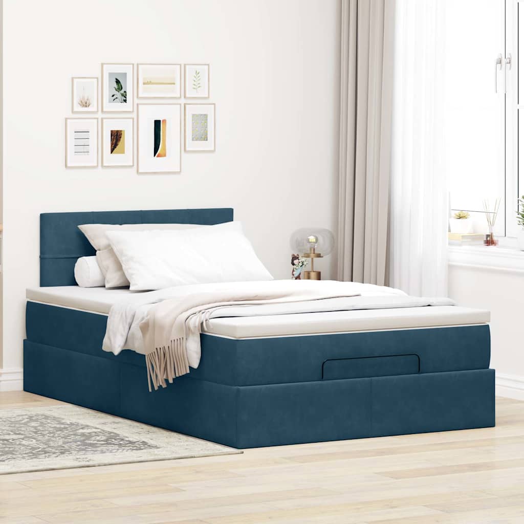Otomanski krevet s madracem i LED tamnoplavi 120x190cm baršun