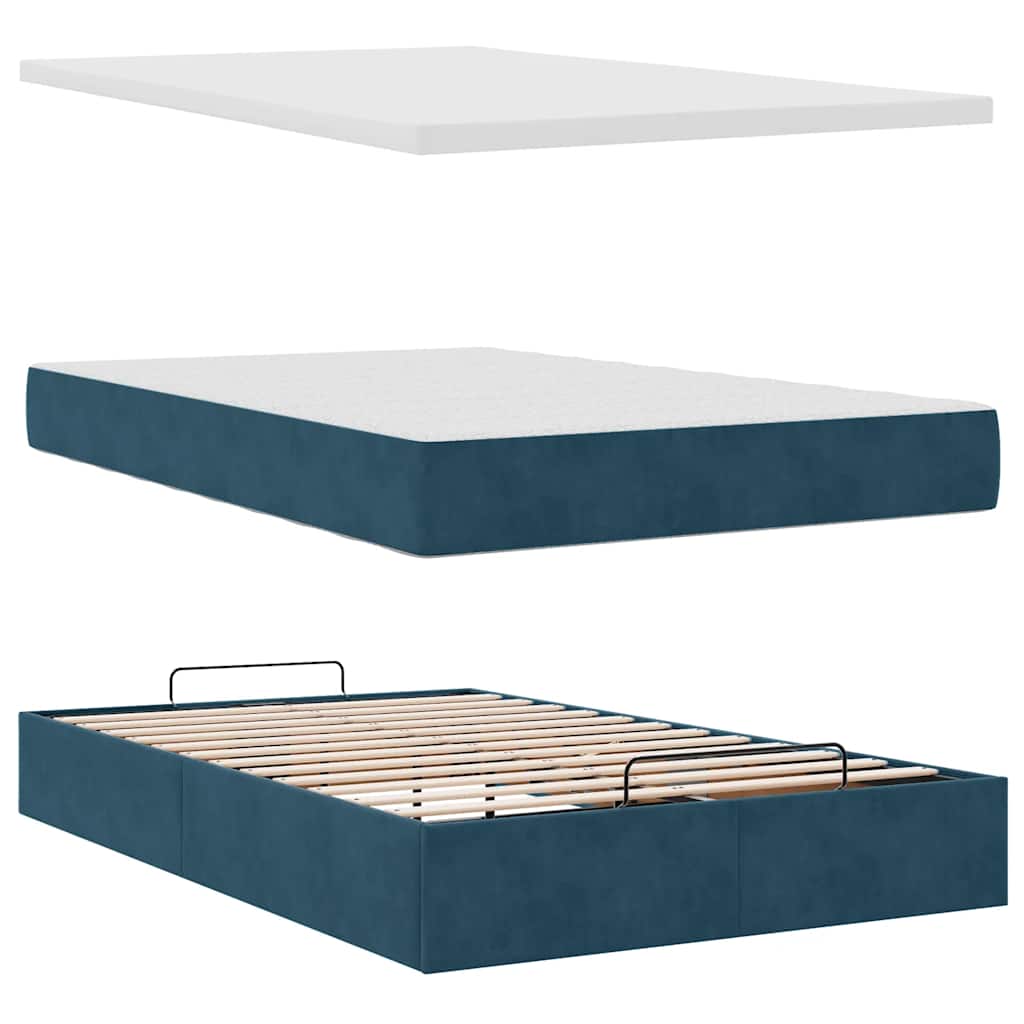 Otomanski krevet s madracem i LED tamnoplavi 120x190cm baršun