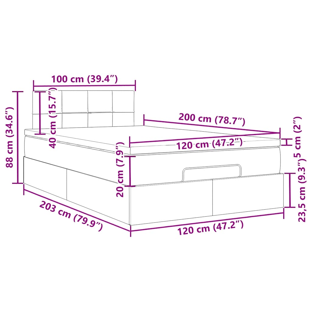Okvir kreveta s madraca svijetlosivi 120x200cm baršunasti