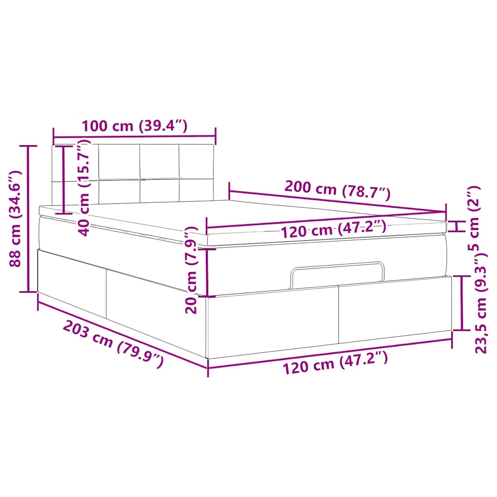 Otomanski krevet s madracem&LED crni 120x200cm baršunasti