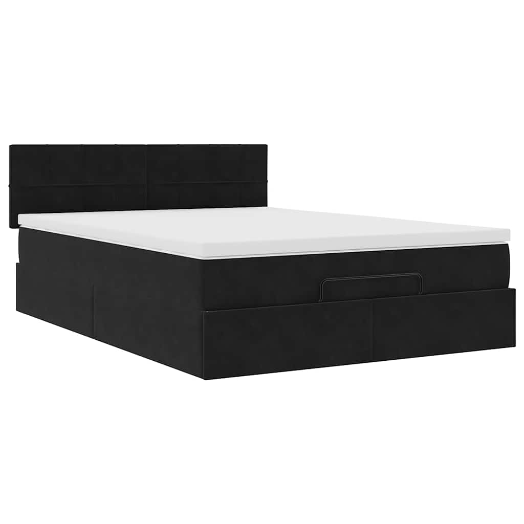Otomanski krevet s madracem&LED crni 140x190 cm baršunasti