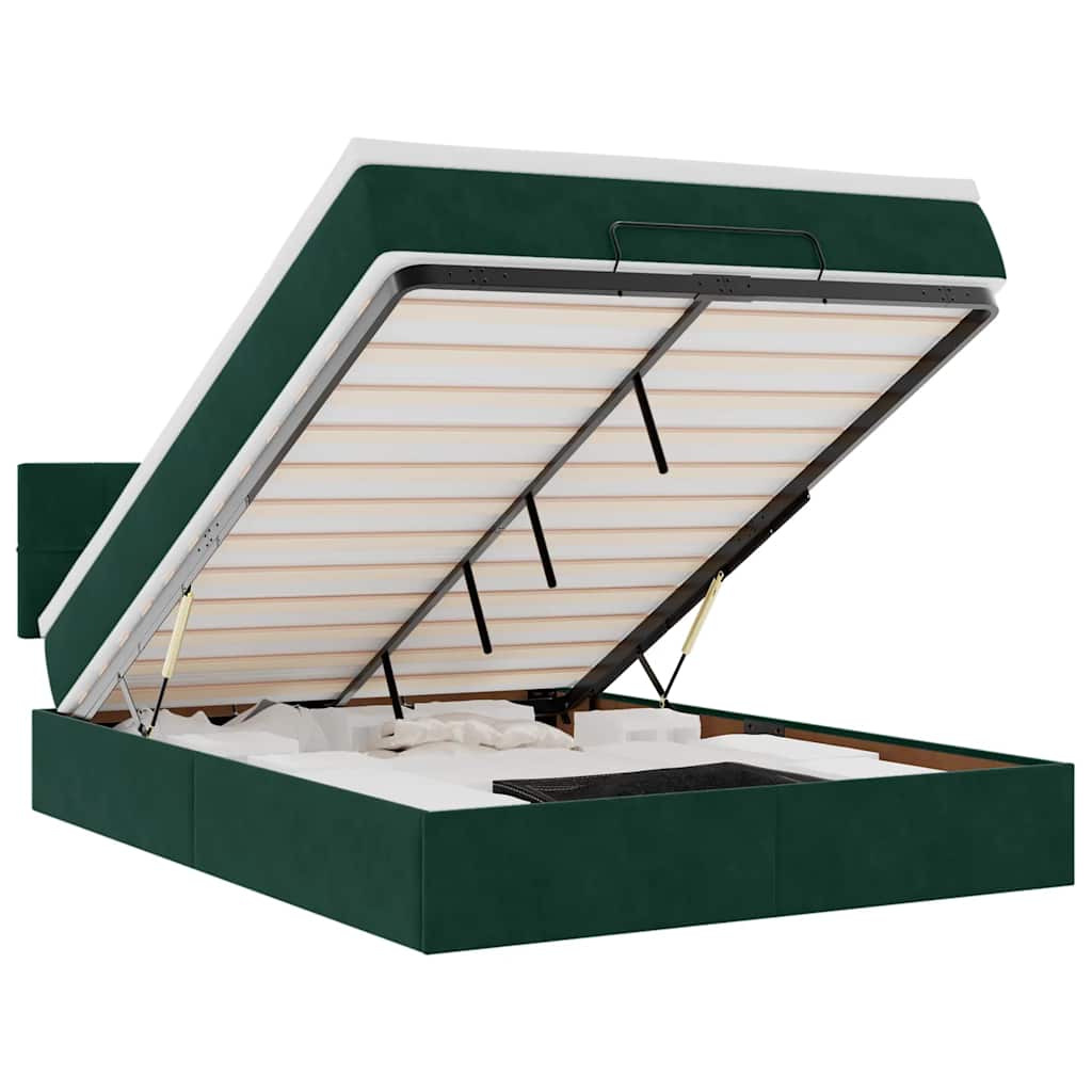 Ottoman krevet s madracem i LED diodama tamnozeleni 140x190 cm baršun