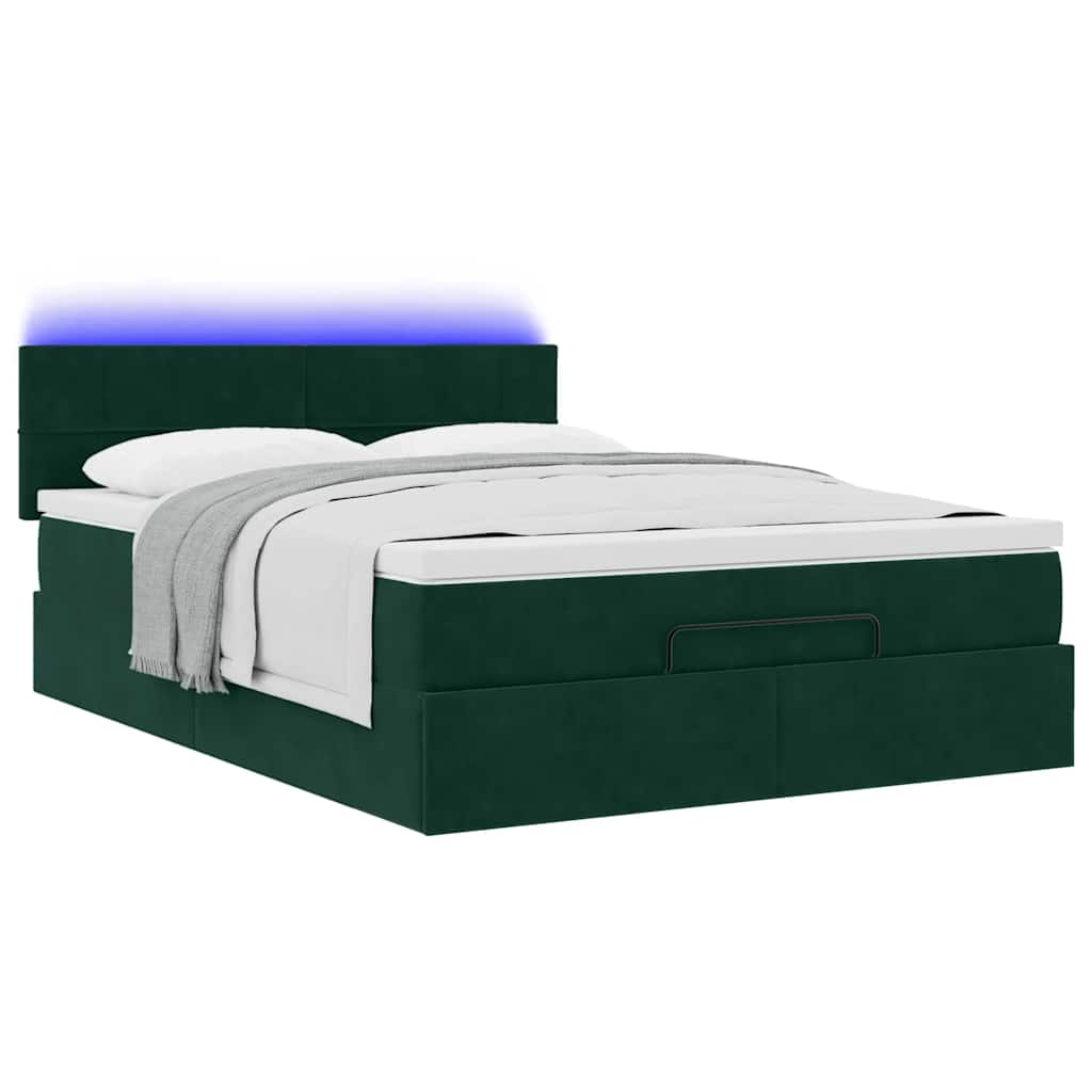 Ottoman krevet s madracem i LED diodama tamnozeleni 140x190 cm baršun